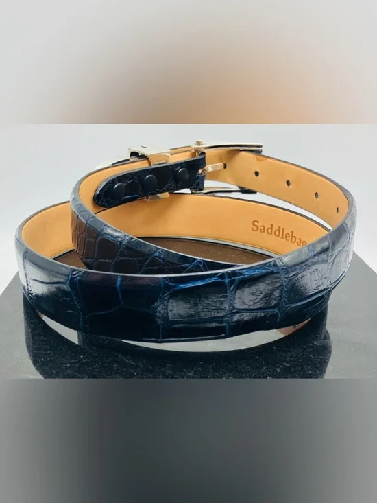 SADDLEBAGS Scottsdale, AZ 14K Gold & .925 Sterling Silver Buckle Alligator Belt - Picture 4 of 10